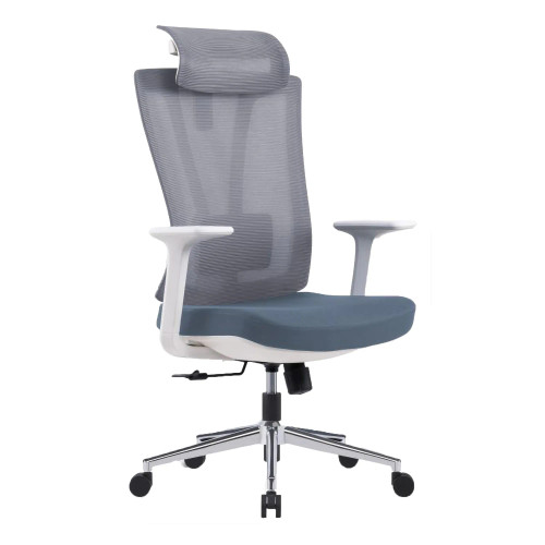 The Black Mesh with Chrome Frame High-back Office Chair Features a Black Mesh Back, Adjustable Headrest, Padded Armrests, and a Chrome Star Base with Castors.