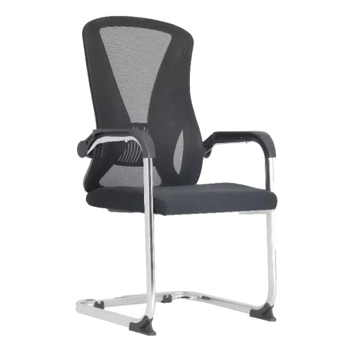 The Black Mesh with Chrome Frame Visitor Office Chair features a black mesh backrest, padded seat, fixed nylon armrests, and a polished chrome sleigh base.