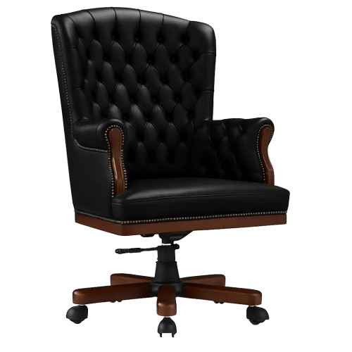 DB009 Mahogany Genuine Leather with Wooden Frame Executive High-Back Office Chair