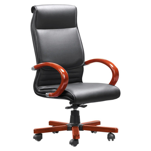 DB014 Mahogany Leather Combo with Wooden Frame Executive High-Back Office Chair
