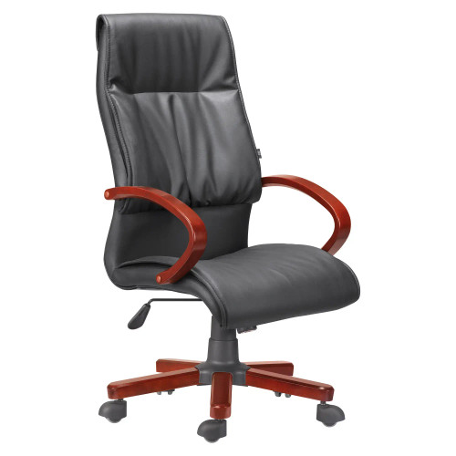 DB019 Mahogany Polyurethane Leather with Wooden Frame High-Back Office Chair