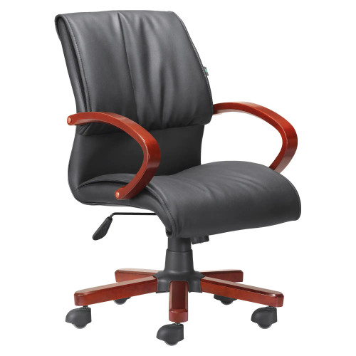 DB019A Mahogany PU Leather with Wooden Frame Medium-Back Office Chair