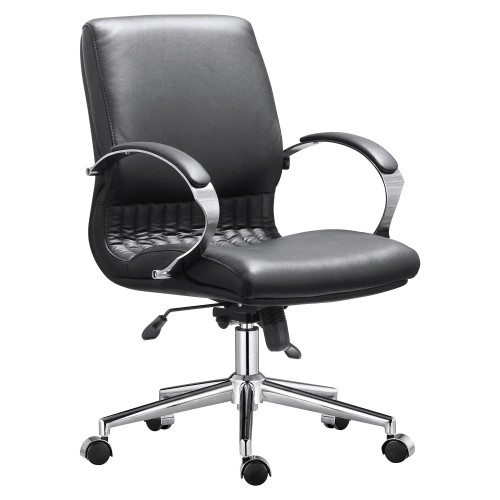 DB035A Black Leather Combo with Chrome Frame Executive Medium-Back Office Chair