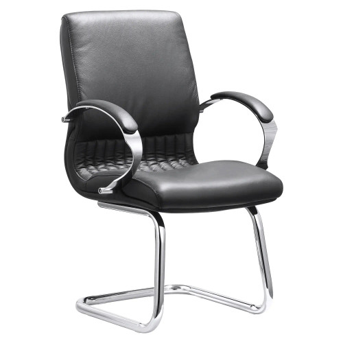 DB035B Black Genuine Leather with Chrome Frame Executive Visitor Office Chair