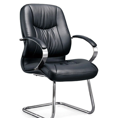 DB090B Black Genuine Leather with Chrome Frame Executive Visitor Office Chair