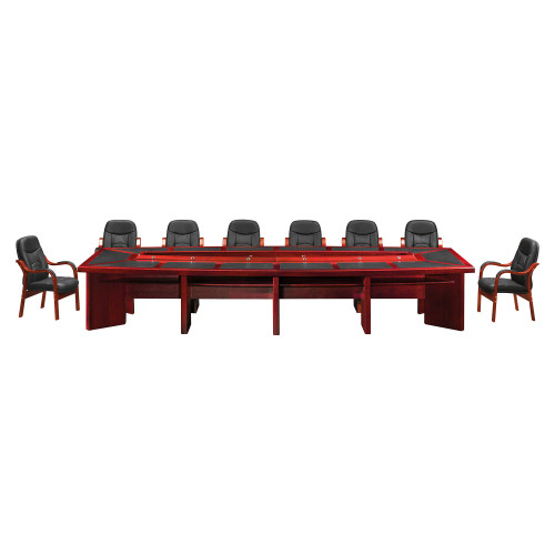 H013A Boardroom Table With Leather Inlay - Mahogany Veneer