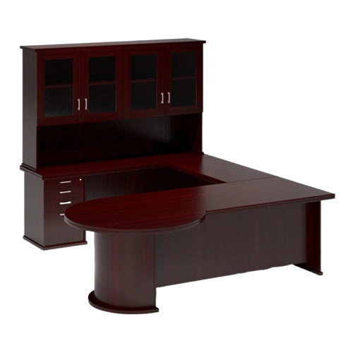 Volante Managerial Office Desk with Four Glass Door Top Unit with Pedestal