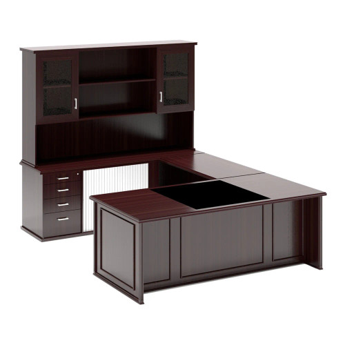 Admiral Office Desk with Two Glass Door Top Unit with Pedesnza
