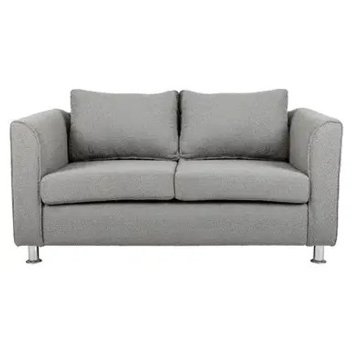 Barberton Sofa Double Seater, light gray upholstered fabric sofa with cushioned back and armrests.