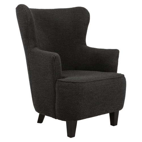 Wellington Wingback Chair, black upholstered armchair with high backrest, plush cushioning, and wooden tapered legs. Wellington Wingback Chair, black upholstered armchair with high backrest, plush cushioning, and wooden tapered legs.