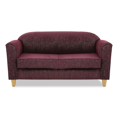 Zanzibar Sofa Double Seater FUR-SDS-ZAN, a modern maroon fabric sofa with wooden legs and cushioned backrest for comfortable seating.