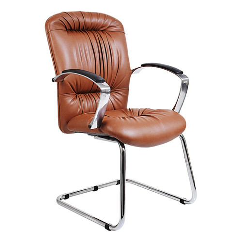 Zelda Visitor Office Chair COF-VCH-ZC2, ergonomic brown leather office chair with chrome sled base and black armrest padding. Zelda Visitor Office Chair COF-VCH-ZC2, ergonomic brown leather office chair with chrome sled base and black armrest padding.