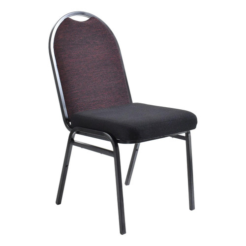 Amy Full Back Banquet Conference Chair, COF-CCH-AC2F, with a padded black seat and a high backrest featuring a red and black fabric design, metal frame, and four sturdy legs. Amy Full Back Banquet Conference Chair, COF-CCH-AC2F, with a padded black seat and a high backrest featuring a red and black fabric design, metal frame, and four sturdy legs.