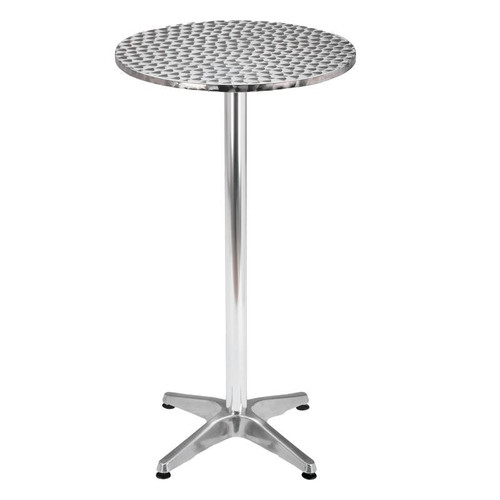 Diablo Bar Table, modern metal bar table with a textured round top and a sleek chrome finish.