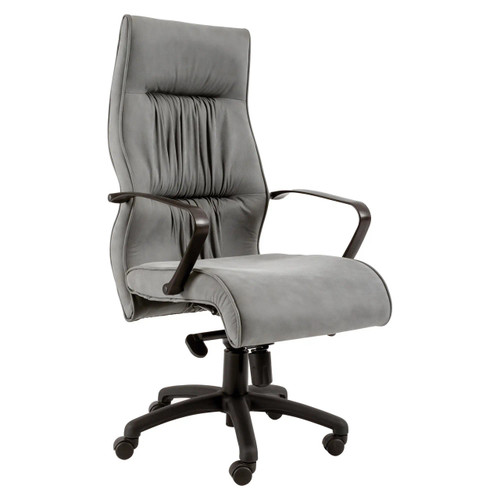 Ombra High-back Office Chair SAC-HCH-OMB, gray leather ergonomic desk chair with high backrest, adjustable height, padded seat, and armrests on casters. Ombra High-back Office Chair SAC-HCH-OMB, gray leather ergonomic desk chair with high backrest, adjustable height, padded seat, and armrests on casters.