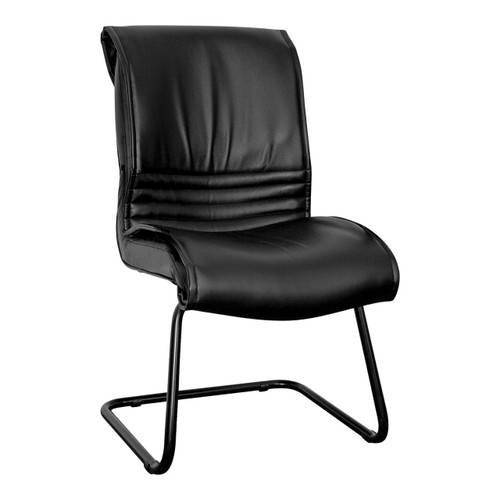 Pimento Polyurethane Visitor Side Office Chair, black leather upholstered seat with a metal sled base design for office waiting areas and meetings. Pimento Polyurethane Visitor Side Office Chair, black leather upholstered seat with a metal sled base design for office waiting areas and meetings.