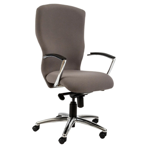 Angelo High-back Chair, ergonomic office chair with high backrest, padded seat and back, chrome armrests, and a five-star caster base for comfort and mobility.