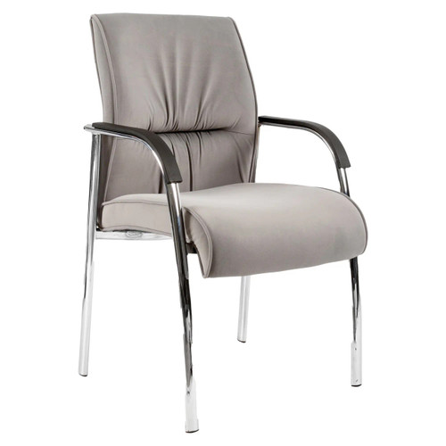 Salvador Chrome Four Legged Visitor Office Chair, modern office chair with taupe upholstery, chrome frame, armrests, and four chrome legs. Salvador Chrome Four Legged Visitor Office Chair, modern office chair with taupe upholstery, chrome frame, armrests, and four chrome legs.
