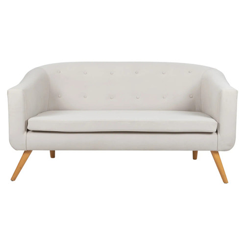 Kiev Double Tub Chair, white upholstered sofa with button tufting and wooden legs. Kiev Double Tub Chair, white upholstered sofa with button tufting and wooden legs.
