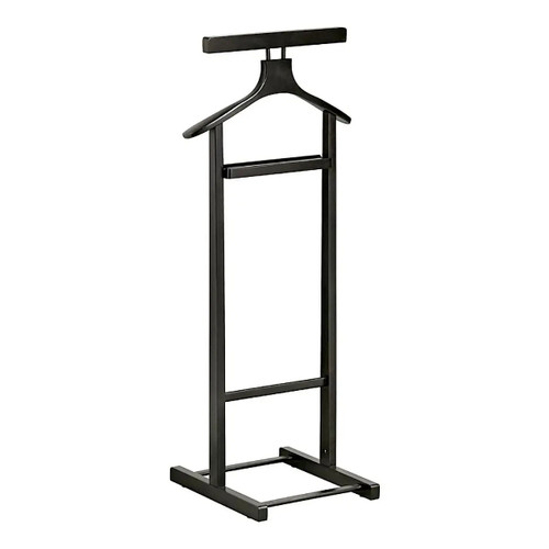 Contract Solid Wooden Single Dumb Valet by Office Stock South Africa, a Solid Wood Valet with a Sleek Black Finish, Featuring a Single Hanger and Sturdy Base, Ideal for Organised Garment Storage.