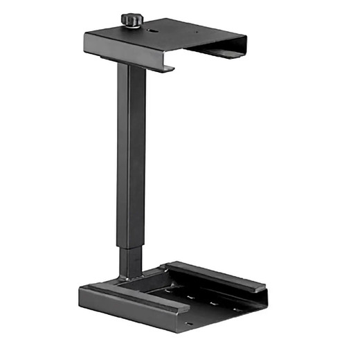 Computer Case Holder Lockable, black metal computer case security stand with lockable feature for securing and elevating a computer case. Computer Case Holder Lockable, black metal computer case security stand with lockable feature for securing and elevating a computer case.