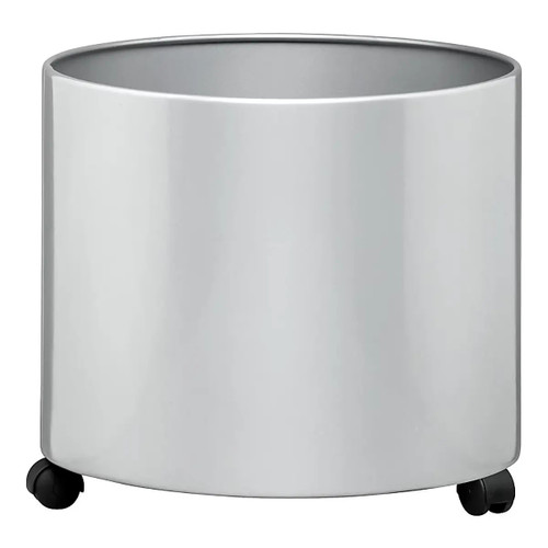 Mobile Round Solid Planter, sleek modern white plant pot on wheels for indoor or outdoor use.