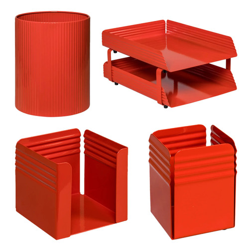 Fluted Desk Set: Two Tier Letter Tray, Paper Cube Holder, Pencil Cup, Waste Paper Bin