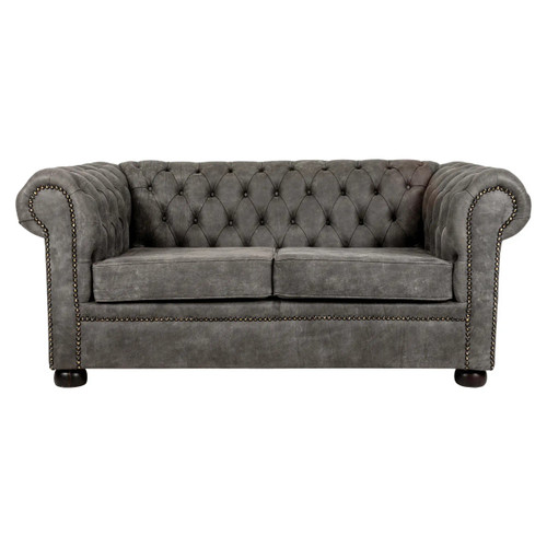 Victoria Double Seater Sofa, grey velvet upholstery with deep button tufting and nailhead trim detailing. Victoria Double Seater Sofa, grey velvet upholstery with deep button tufting and nailhead trim detailing.