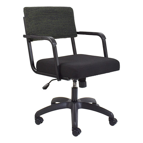 Economy Swivel Only Office Chair, black fabric seat and backrest with armrests and adjustable height, on wheels, model COF-MCH-C4.