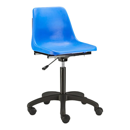 Bucket Typist Office Chair | KAR-TCH-BUC, blue ergonomic office chair with adjustable height and swivel base with wheels.