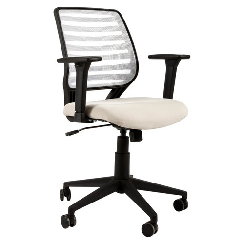 Aylee Operators Office Chair, ergonomic office chair with black adjustable armrests, a white cushioned seat, and a breathable mesh backrest for comfort and support. Aylee Operators Office Chair, ergonomic office chair with black adjustable armrests, a white cushioned seat, and a breathable mesh backrest for comfort and support.