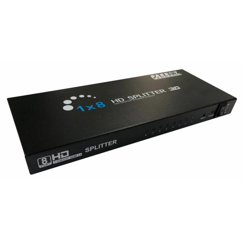 Adaptor - 1 To 8 HDMI Splitter, black multi-port HDMI splitter device with LED indicators and control buttons.