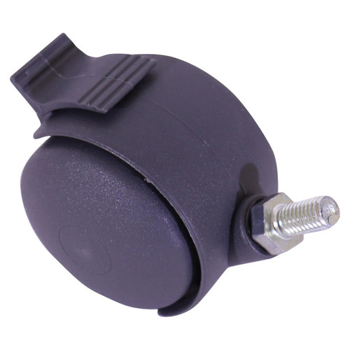 Lockable Castor Wheel AL0310, black rubber wheel with brake and metal mounting bolt for furniture or equipment mobility.