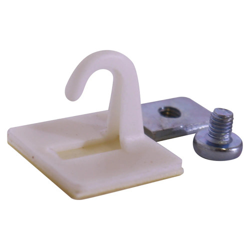 Easy Groove Frame Hook AL0420, white plastic hook with metal mounting hardware for securing picture frames. Easy Groove Frame Hook AL0420, white plastic hook with metal mounting hardware for securing picture frames.