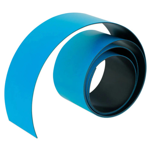 Magnetic Flexible Strip (1000*15mm - Blue) BA1115S, blue flexible magnetic strip rolled up showing smooth surface and magnetic side.