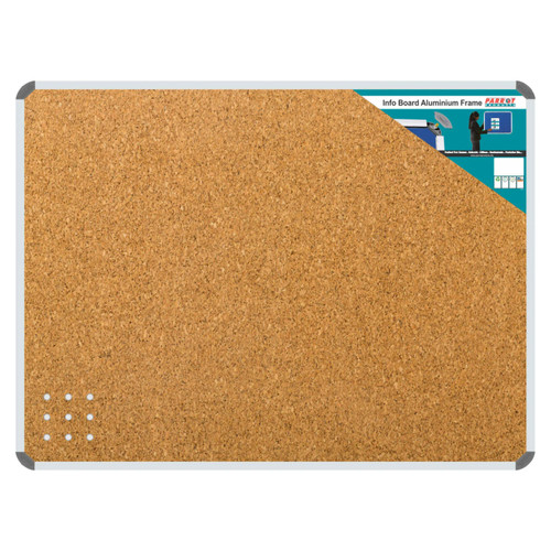 Product Info Board, Aluminium Frame with Cork Surface, 600 x 450 mm Size, Model BD0720K, Ideal for Office and Wall Display Use.