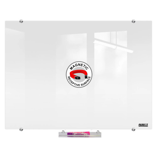 Magnetic Glass Whiteboard (900*600mm) BD1725, a sleek glass whiteboard with a magnetic surface and a marker tray at the bottom.