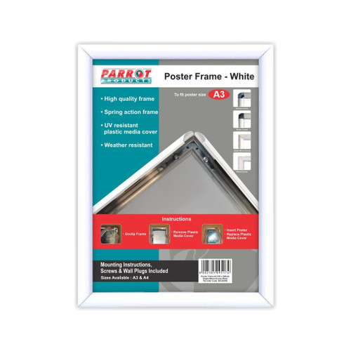 POSTER FRAME A3 450*330MM SINGLE MITRED ECONO WHITE | Poster Frames | Office Stock