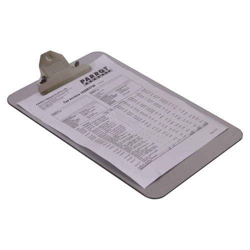 Clipboard Brushed Aluminium ACP (A4 - 355*230mm) CB3015, image showing a brushed aluminum clipboard with a paper clipped on top. Clipboard Brushed Aluminium ACP (A4 - 355*230mm) CB3015, image showing a brushed aluminum clipboard with a paper clipped on top.