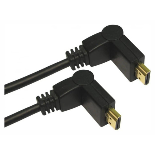 HDMI Cable with 180 Degree Rotatable Connectors, 1.8M length, black cable with gold-plated HDMI connectors and flexible right-angle connectors for easy connection.