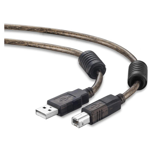 USB 2.0 AM To BM 20 Meters Cable, image showing a long, high-quality USB 2.0 extension cable with black connectors and a transparent brown flexible cable for extending USB connections over long distances. USB 2.0 AM To BM 20 Meters Cable, image showing a long, high-quality USB 2.0 extension cable with black connectors and a transparent brown flexible cable for extending USB connections over long distances.