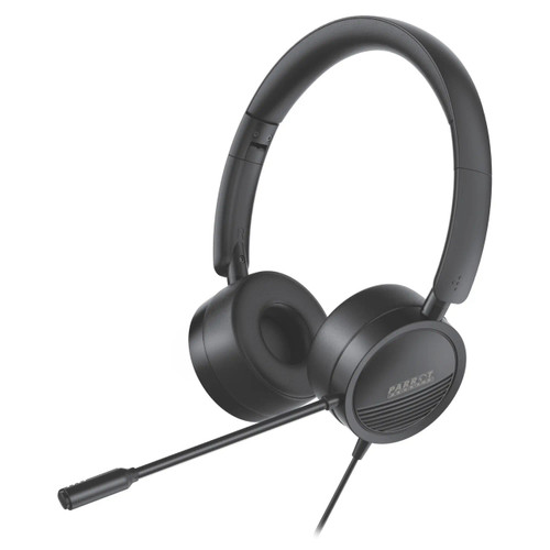 Wired Call Centre Headset CT4001, Black Over-Ear Design with Attached Microphone for Professional Communication.