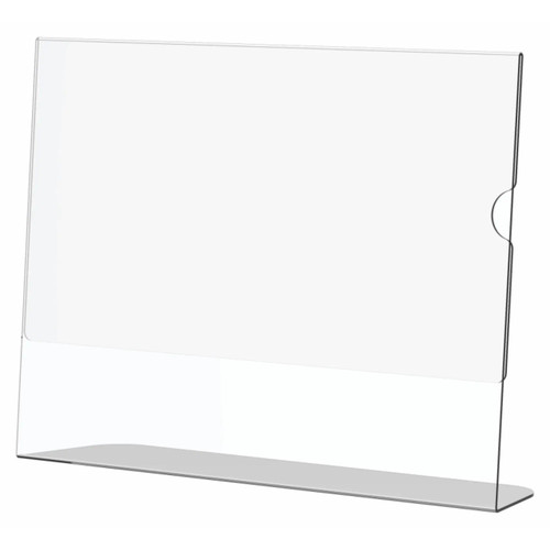 Acrylic Menu Holder - Single Sided - A4 Landscape - Box 5 DP0104L-Z, clear acrylic display stand for menus, with a sleek design and a sturdy base.