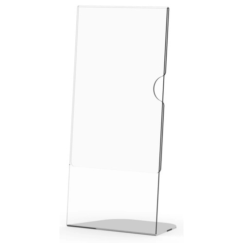 Acrylic Menu Holder - Single Sided - 1/3 (DL) A4 - Box 5 DP0134-Z, clear acrylic display stand for menus with one side display, perfect for restaurants and cafes.