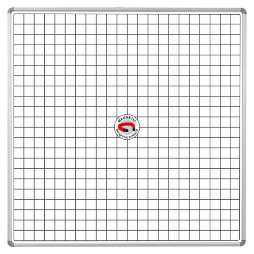 Educational Board Magnetic Whiteboard (1220 x 1220 - White Squares, Side Panel - Option a), Front View of a Magnetic Whiteboard with Grid Lines and Side Panels for Educational Use.