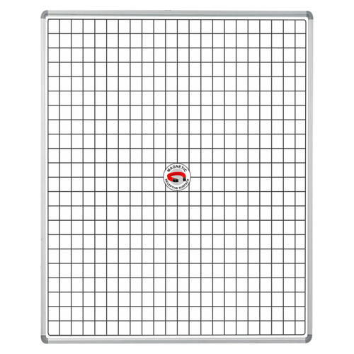 Educational Board Magnetic Whiteboard (1220 x 920 - White Squares - Side Panel - Option a) ED1268, Image of a Large Whiteboard with a Grid of White Squares and a Side Panel, Featuring a Magnetic Surface and a Central Magnetic Logo.