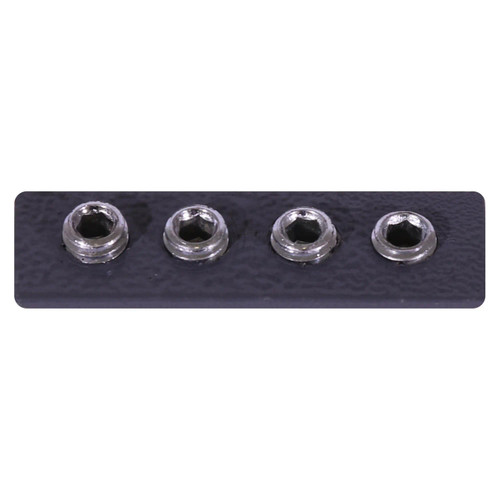 Easy Rail Connector ER0015, close-up of four transparent screw holes for rail connections. Easy Rail Connector ER0015, close-up of four transparent screw holes for rail connections.
