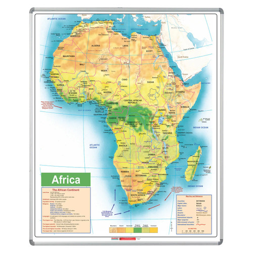 Map Board - Africa, magnetic white board 1230*930mm featuring a detailed political map of Africa with country borders, major cities, rivers, and geographical features. Map Board - Africa, magnetic white board 1230*930mm featuring a detailed political map of Africa with country borders, major cities, rivers, and geographical features.