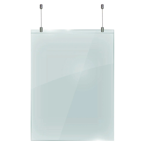 Hanging Protective Screen, clear rectangular shield with mounting kit for safety and protection.