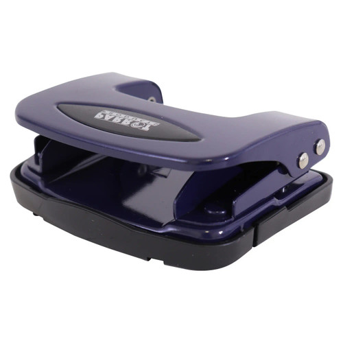 Steel Hole Punch (20 Sheets - Navy), a navy blue metal hole puncher with a black base for punching holes in paper sheets.
